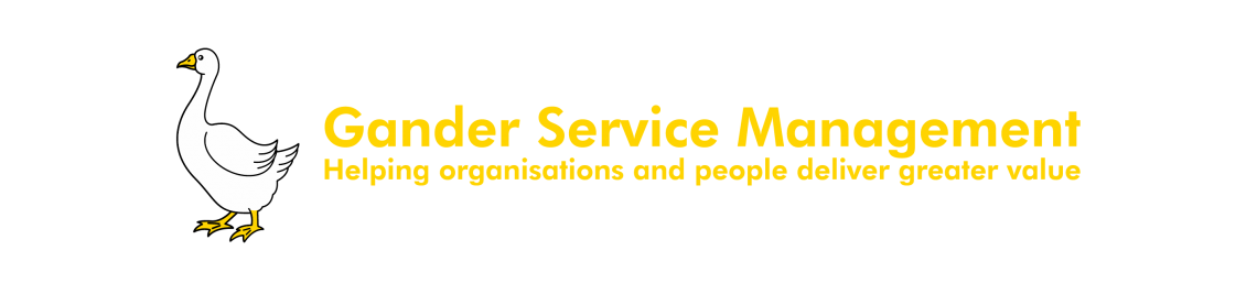 The Gander Service Management logo featuring a goose and teh tag line helping organisations and people deliver greater value